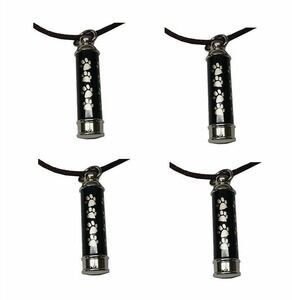 4 Pet Dog Cremation Ashes Cylinder Tube Black Dog Paw Prints Necklaces